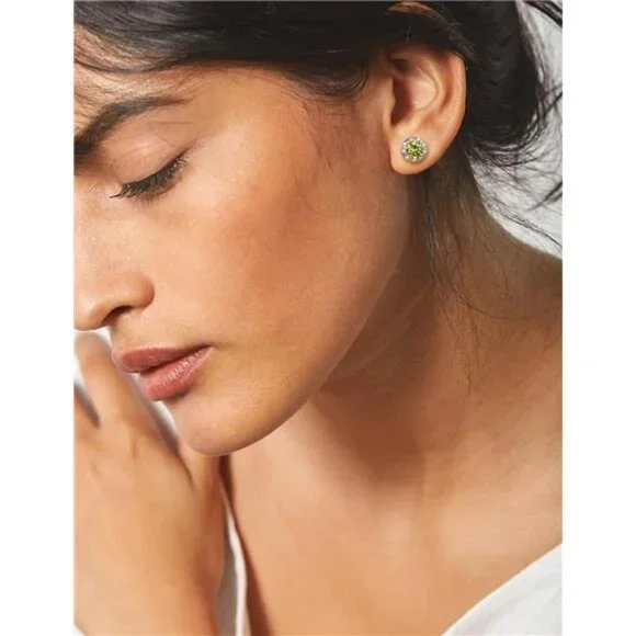 Peridot Earrings Round Cut Women | 925 Sterling Silver | August Birthstone - Picture 2 of 7
